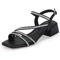 New Idifu Womens 8.5 Black Silver Rhinestone Open Toe 2" Block Heel Sandal Shoes