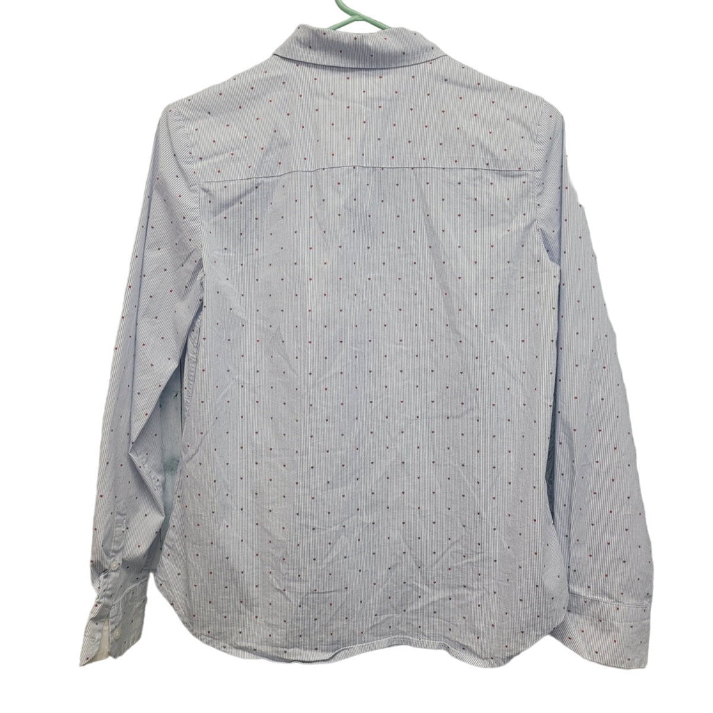 H&M Womens Size 4 Stretch Cotton Pin Stripe Heart Long Sleeve Button Up Shirt