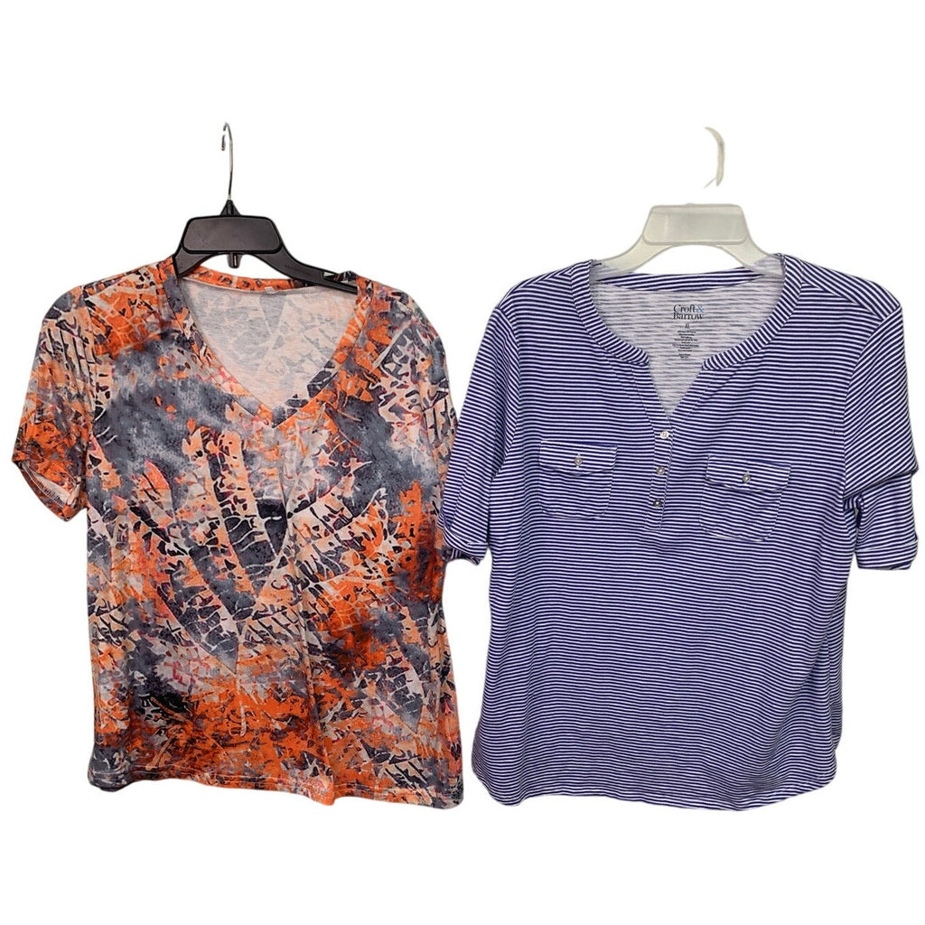 Lot of 4 Ana Croft & Barrow Womens XL Short Sleeve Floral Striped V Neck Shirts