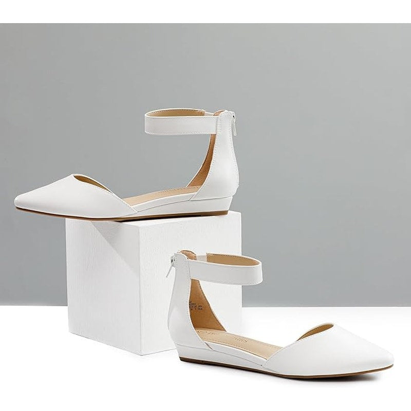 Dream Pairs Womens Size 10 White Pointy Toe Ankle Strap 1" Low Wedge Heel Shoes