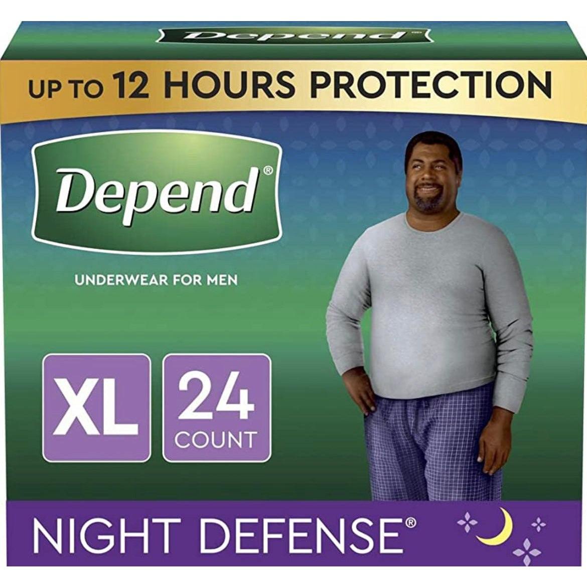 Depend Night Defense Adult Incontinence Underwear for Men, Overnight, Disposable, X-Large, 24 Count (2 Packs of 12) (Packaging May Vary)