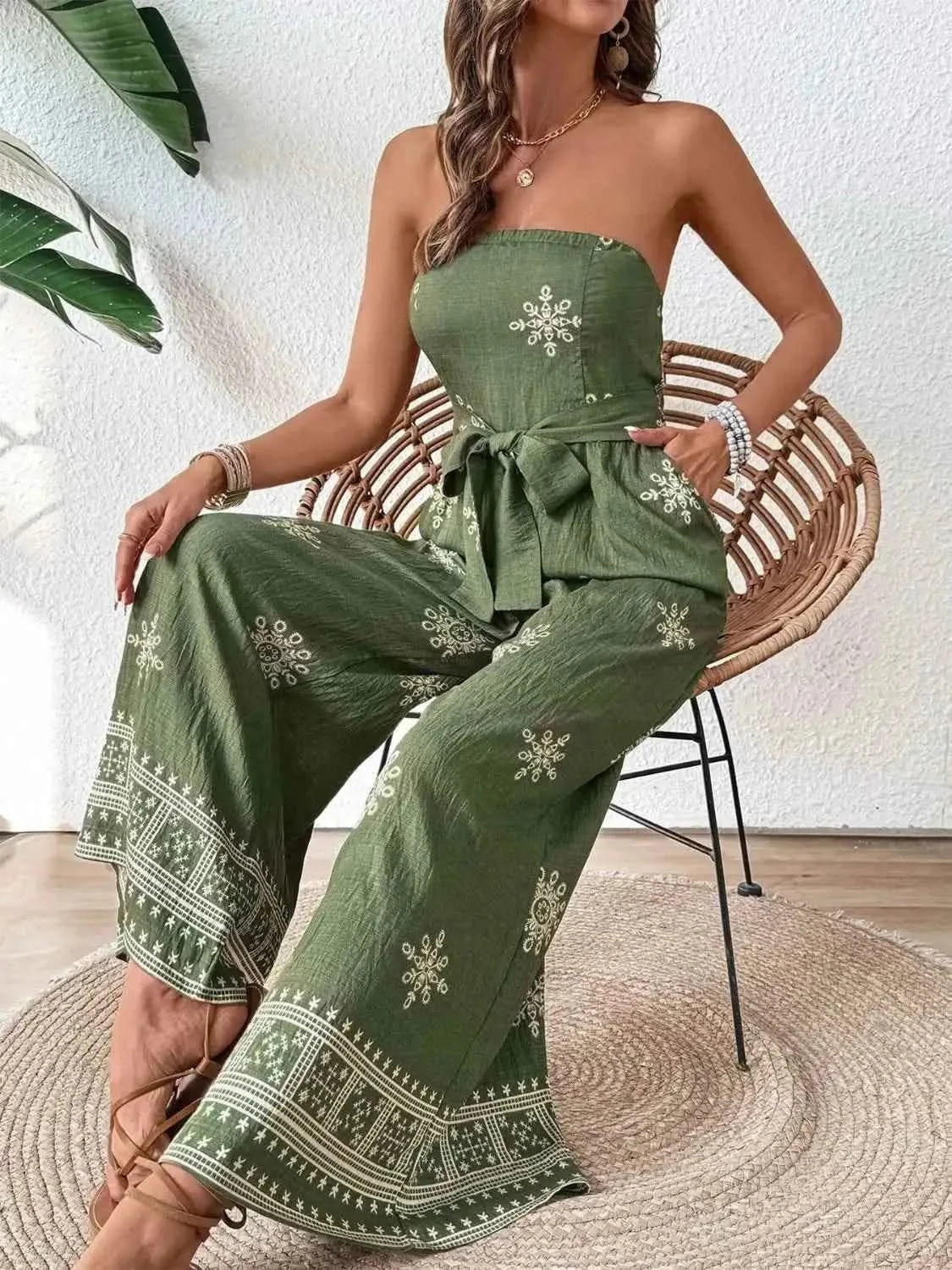 Stylish Printed Wide : Leg Tube Jumpsuit