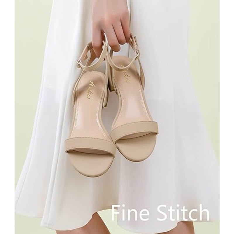 Ankis Womens Size 10 Nude Tan Open Toe Ankle Strap Low 1" Heel Sandals Shoes