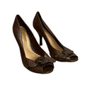 Gianni Bini US 9.5 Chocolate Brown Tied Bow Peep Toe Leather 3.5" Heels Pumps