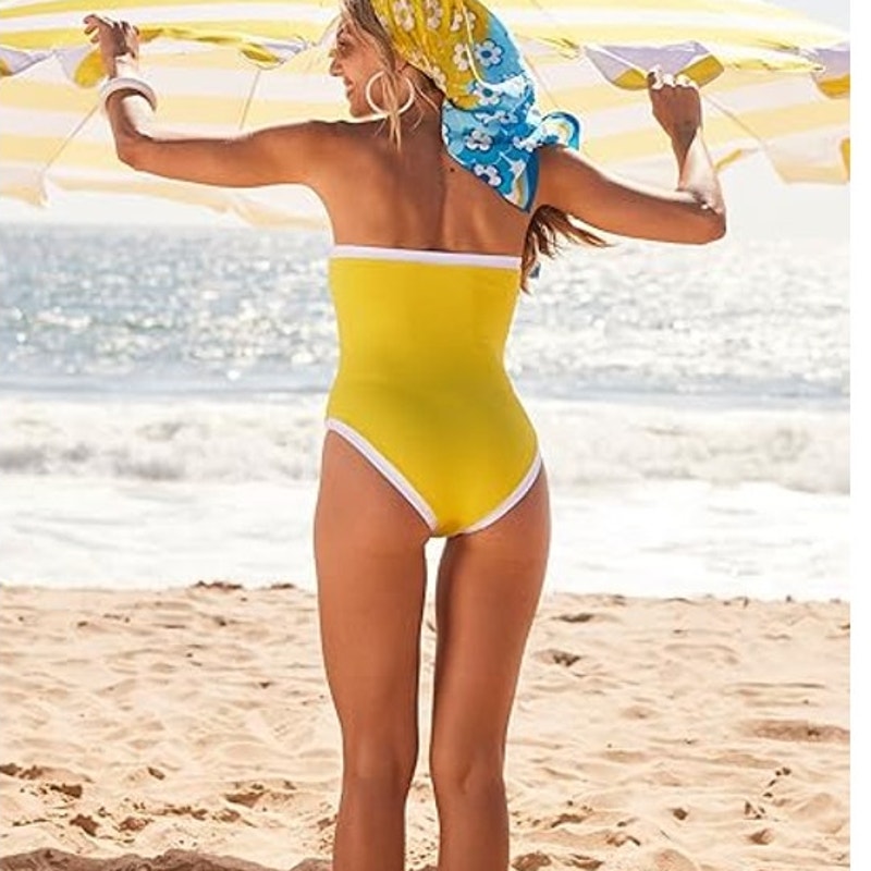 NWT New Trina Turk Womens Size 12 Yellow Halter Bandeau One Piece Swimsuit