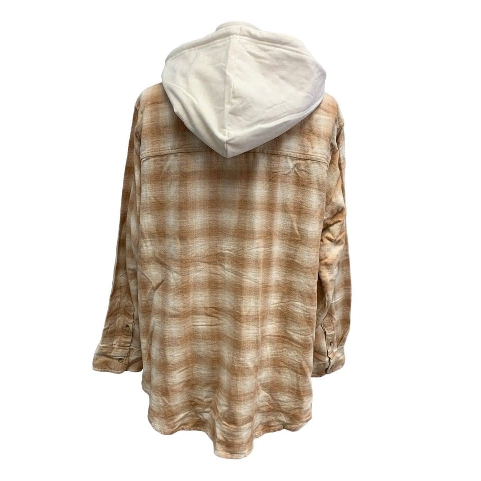 New Hand Printed Womens Small Blue Jay Bird Plaid Flannel Long Sleeve Hoodie