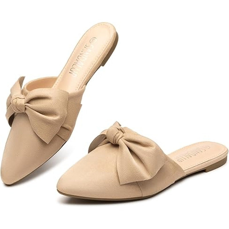 New Sandalup Womens Size 10 Tan Faux Suede Bow Slide On Closed Toe Mule Shoes