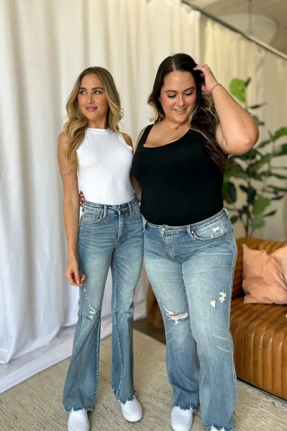 Plus Size Medium Rise Tummy Control Destroy Flare Judy Blue Jeans