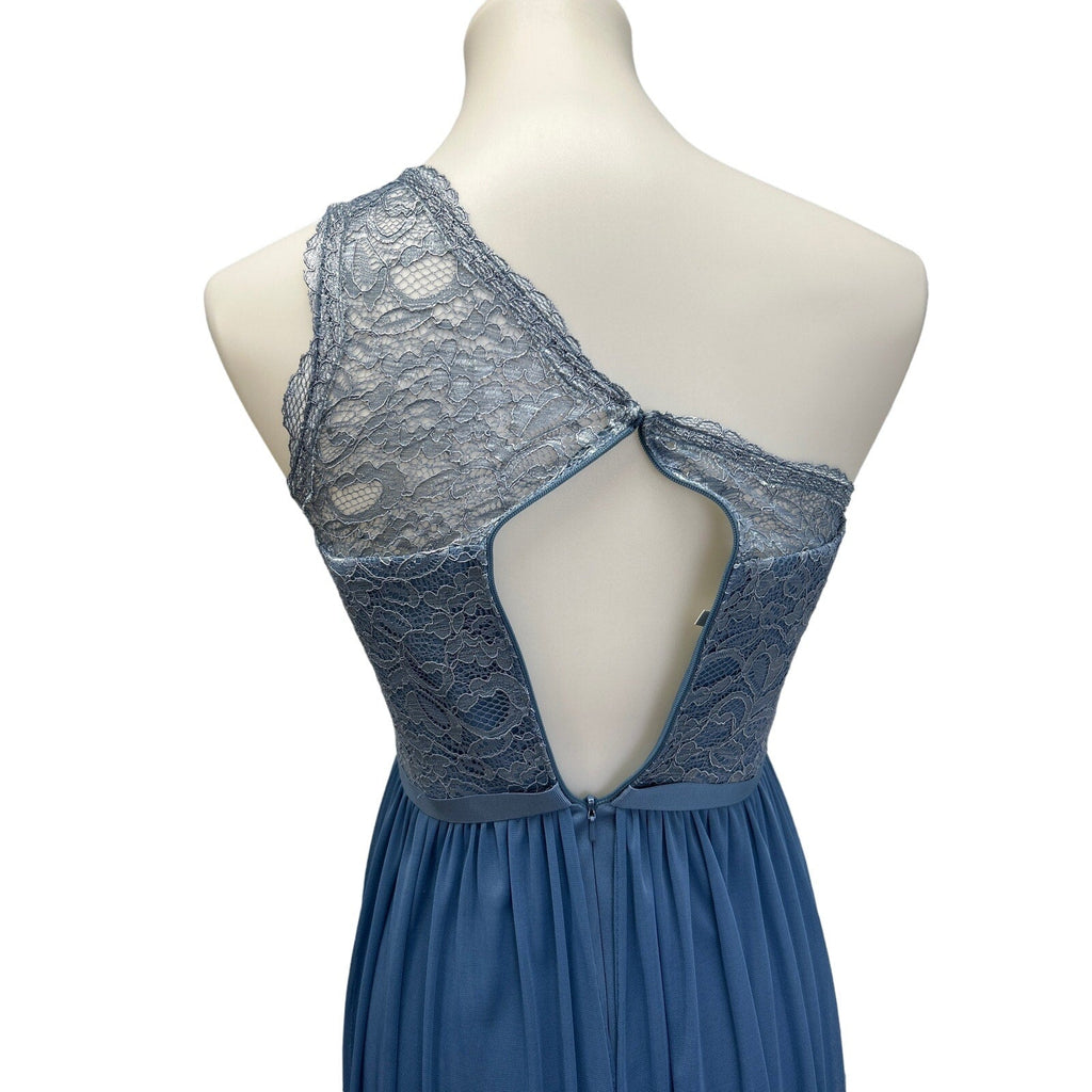 David's Bridal Womens Size 0 One Shoulder Lacy Blue Long Bridesmaid's Dress