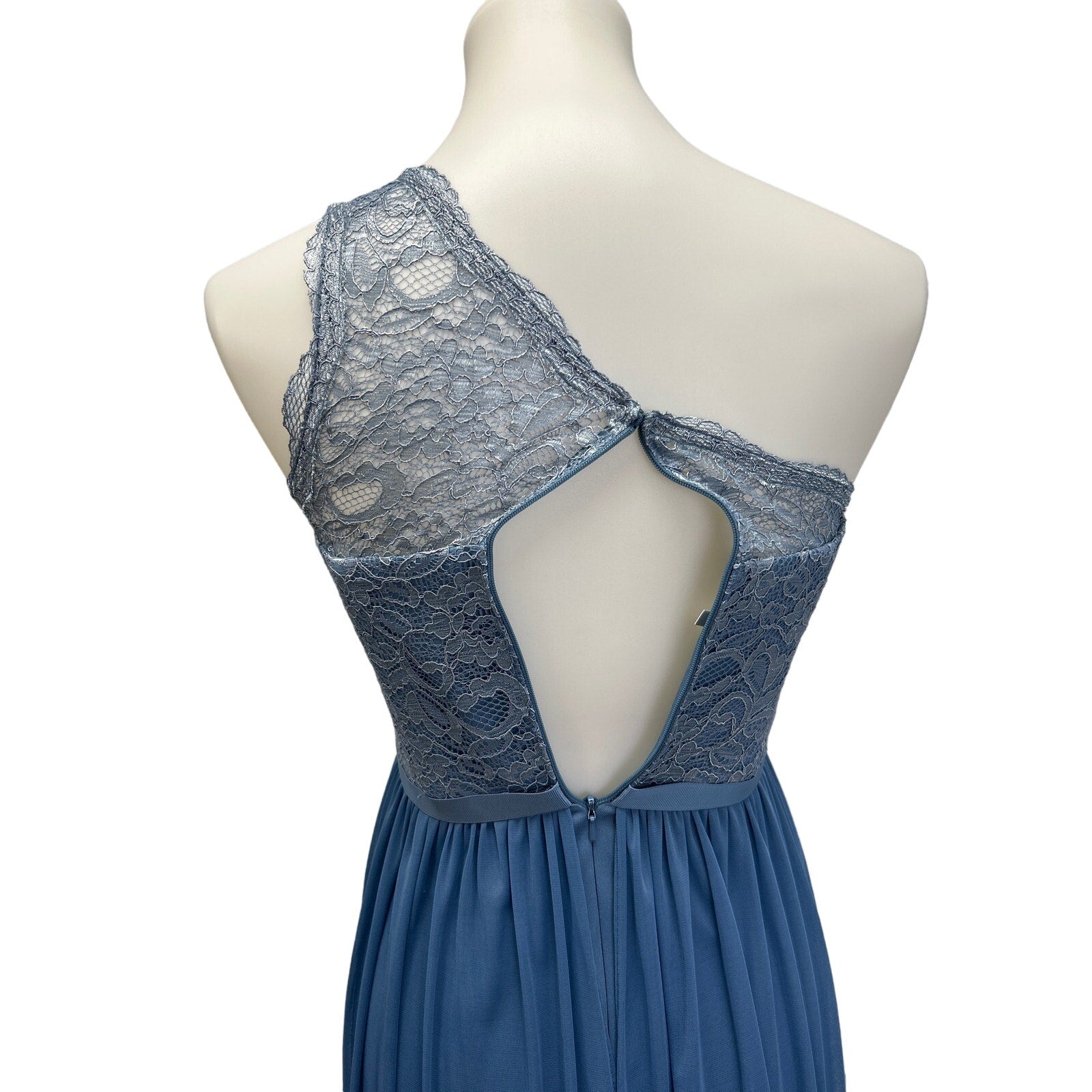 David's Bridal Womens Size 0 One Shoulder Lacy Blue Long Bridesmaid's Dress