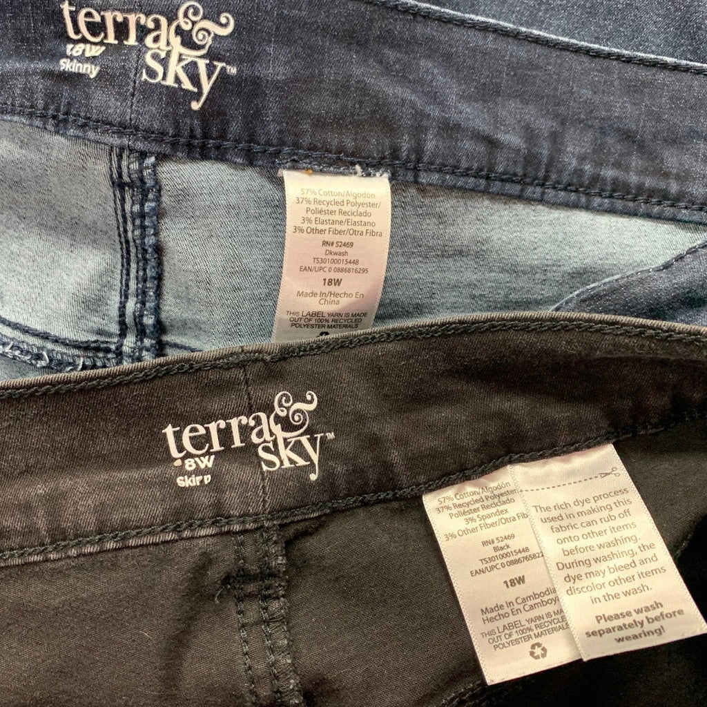 Lot of 2 Terra & Sky Womens 18W Plus Size Cotton Blend Black Blue Denim Jeans