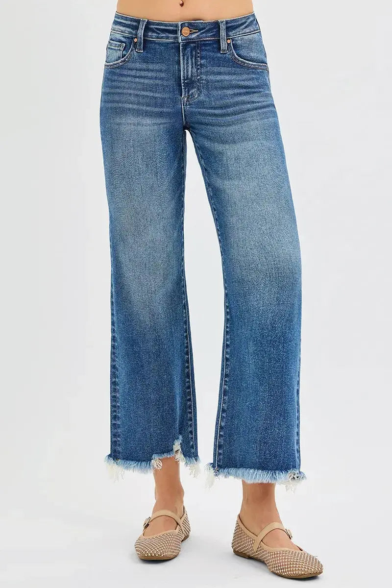 RISEN Jeans - Plus Size Mid Rise Cropped Straight Jeans