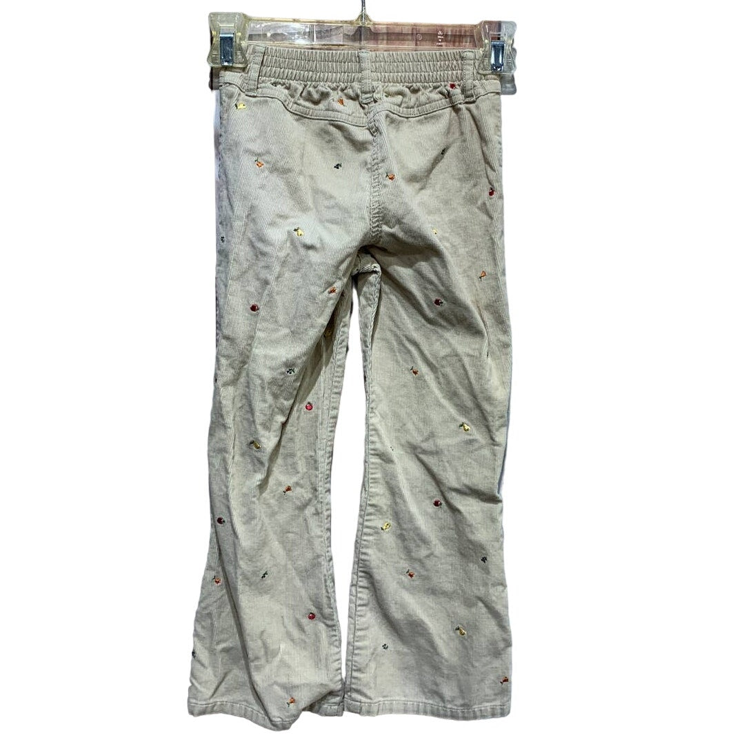 Gymboree XL Girls Long Embroidered Fruit Khaki Tan Corduroy Pants w Belt Loops