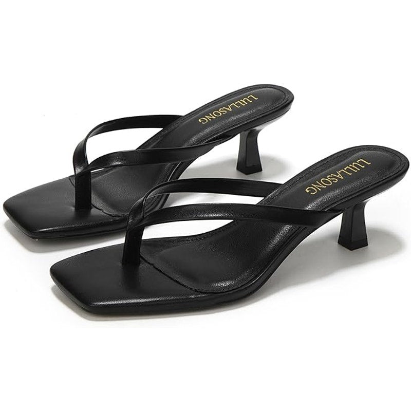 Lullasong Womens Size 7.5 Black Open Toe 2.5" Kitten Heel Slide On Sandal Shoes