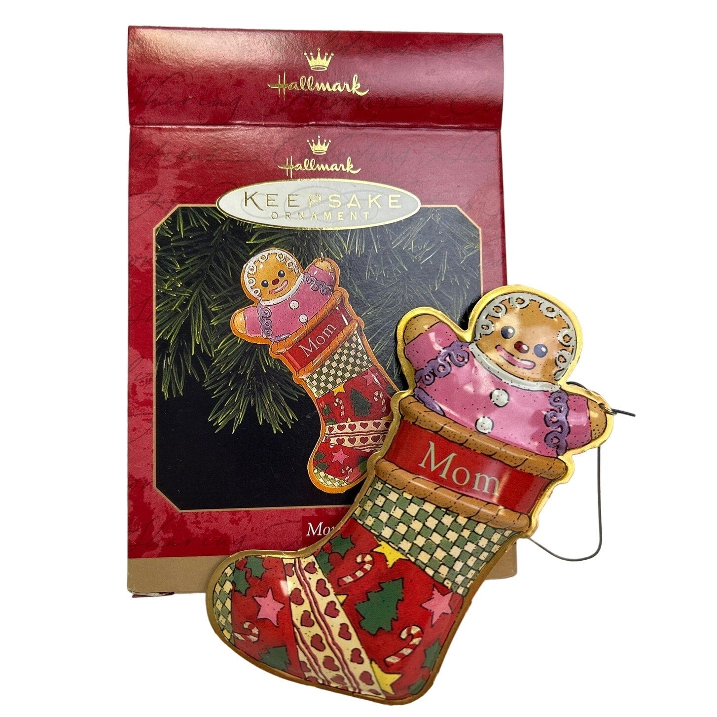 Vintage 1999 Hallmark Keepsake Ornament Mom Hallow Metal Gingerbread In Stocking