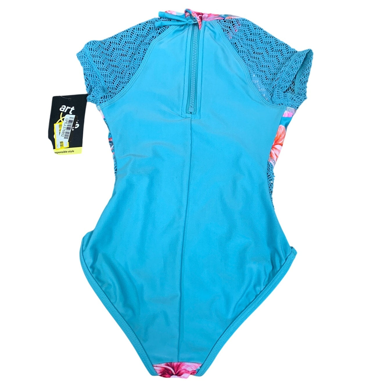 NWT New Art Class Girls Size XS (4/5) Back Zip Tropical Flower 1PC Swimsuit