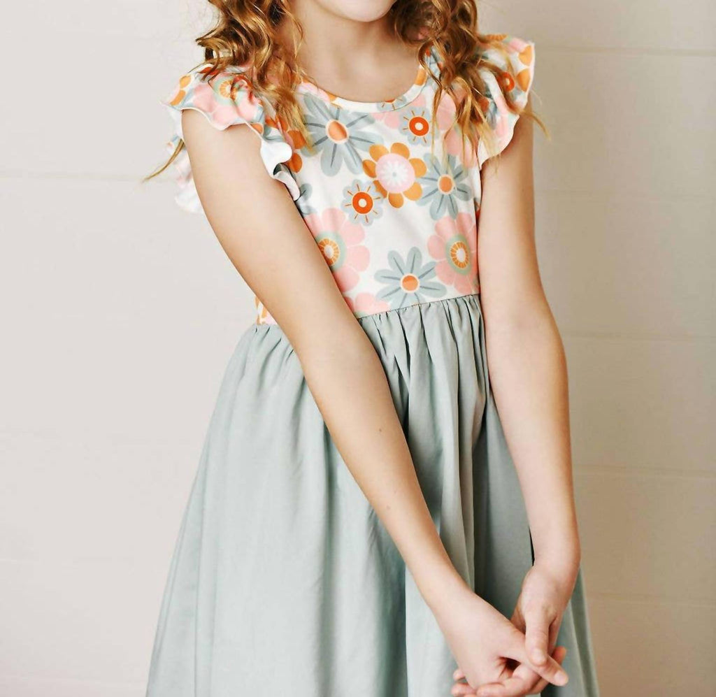 Girls Retro Daisy Hi-lo Flutter Sleeve Dress