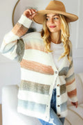 Haptics Full Size Button Down Stripe Soft Fuzzy Cardigan Sweater