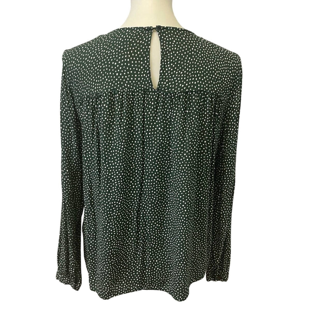 H&M Womens Size 12 100% Viscose Long Sleeve Forest Green Polka Dot Blouse Top