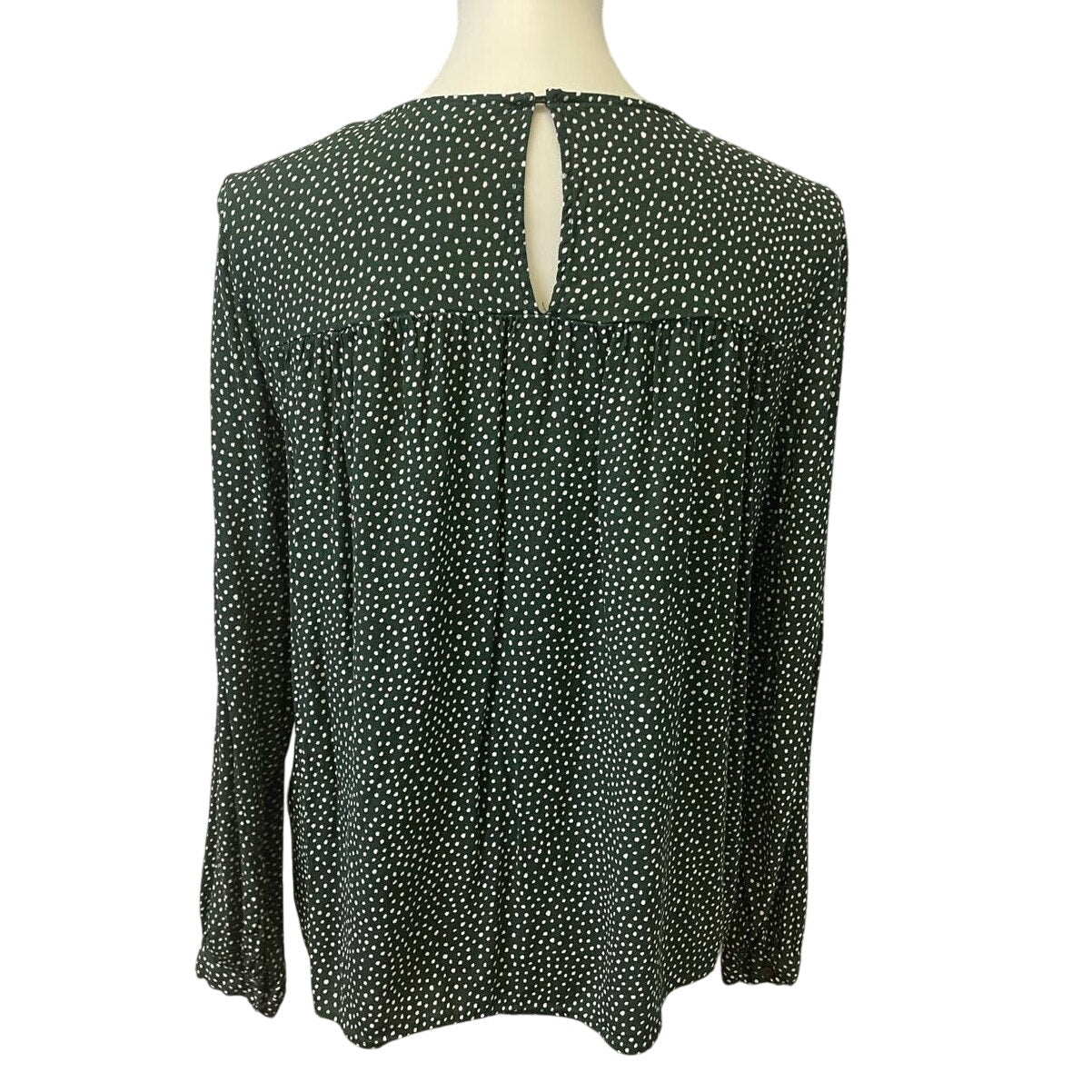 H&M Womens Size 12 100% Viscose Long Sleeve Forest Green Polka Dot Blouse Top