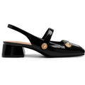 Womens Size 10 Black Faux Leather Slingback Mary Jane 1.75" Block Heel Shoes