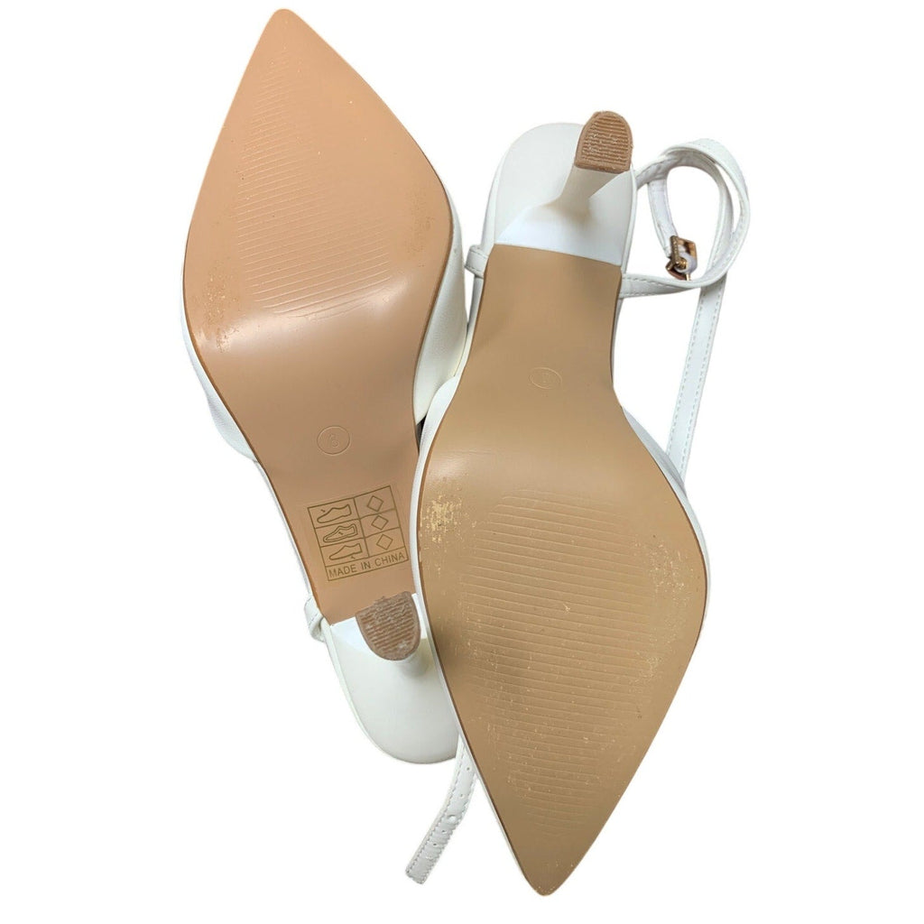 Deam Pairs Womens Size 8 White Pointy Toe Ankle Strap 4" Heel Wedding Shoes