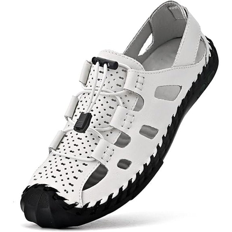 Dzujy Mens Size 14 White Sandals Drawstring Lace Round Toe Water Shoes