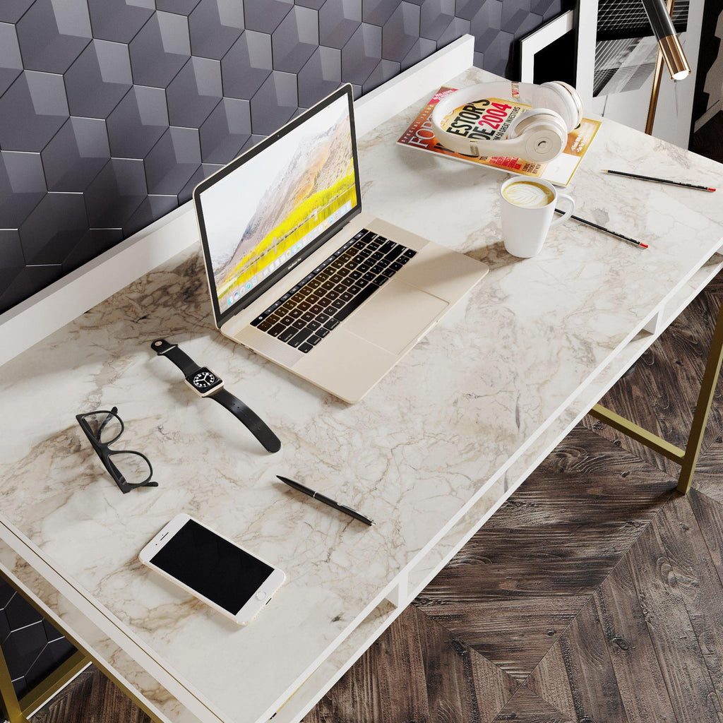 Tumata 47'' Wide Metal Wood Computer Desk with Open Shelves