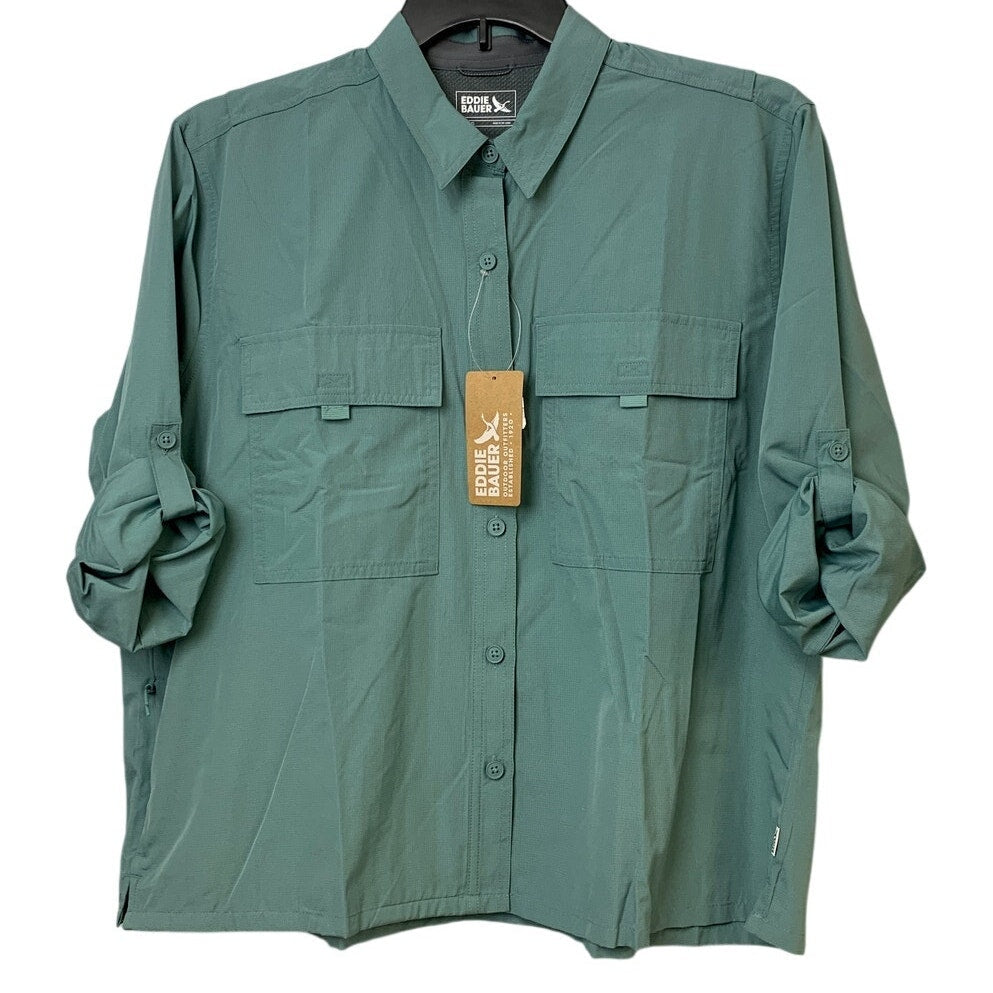New Eddie Bauer Womens XL Guide 3.0 UPF 50+ Dusty Loden Green Long Sleeve Shirt