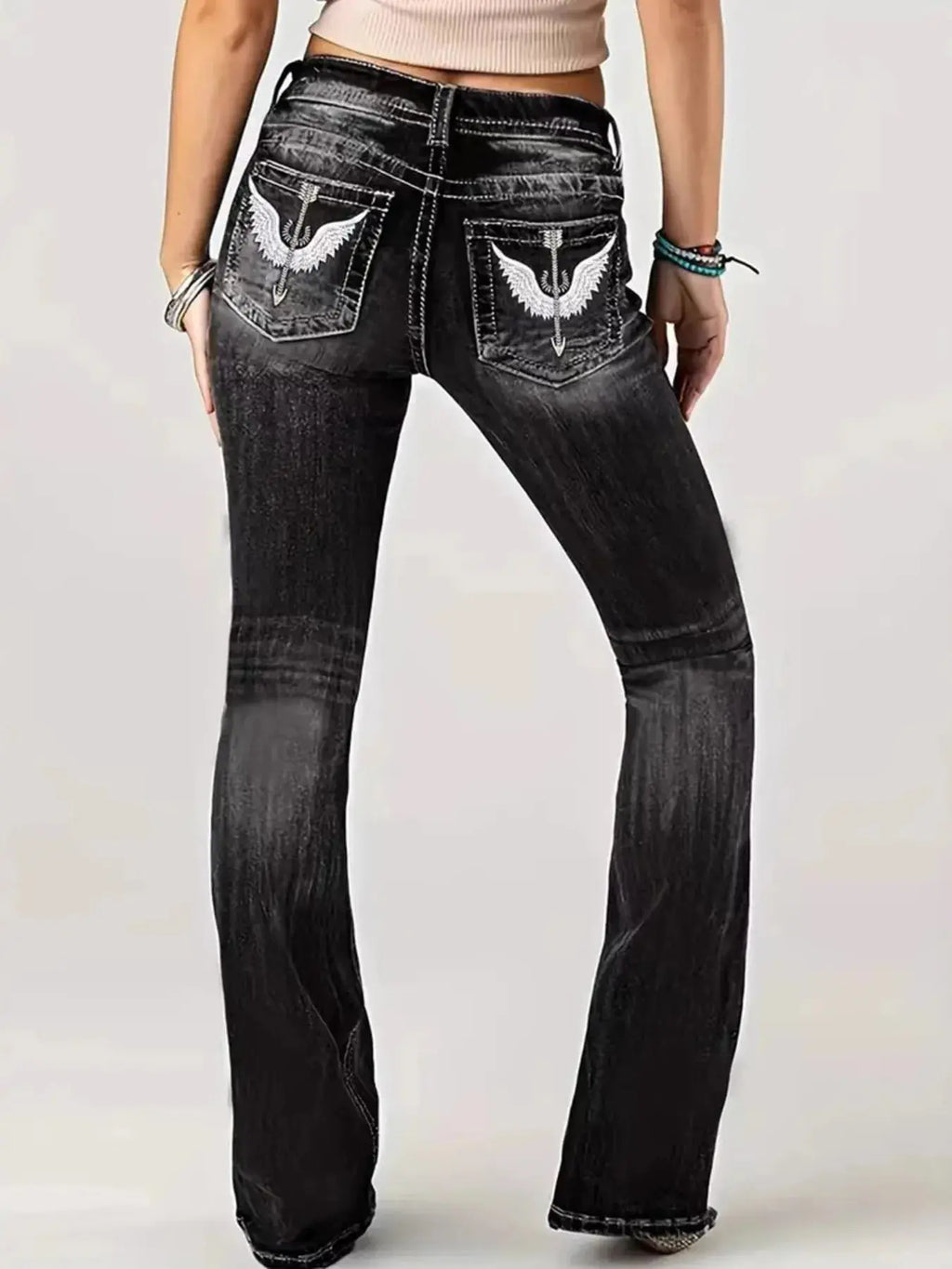 Washed Bootcut Embroidered Jeans