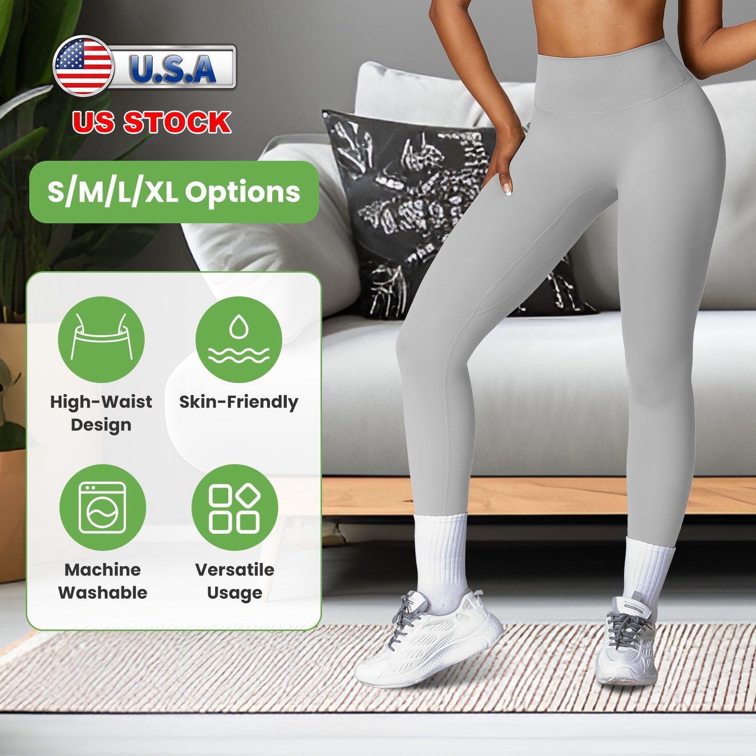 Women\'s High Waist Workout Leggings Tummy Control Compression Yoga Tight Pants Gym Pants Athletic Running Leggings with 25In Inseam No Front Seam