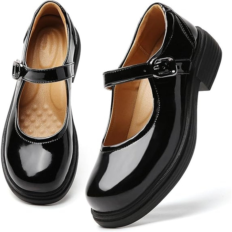 OKJ Womens Size 8.5 Shiny Black Patent Leather Mary Jane Flat Platform Shoes