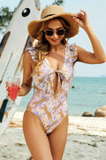 Cutout Animal Print Ruffled : Wide Strap One-Piece Swimwear