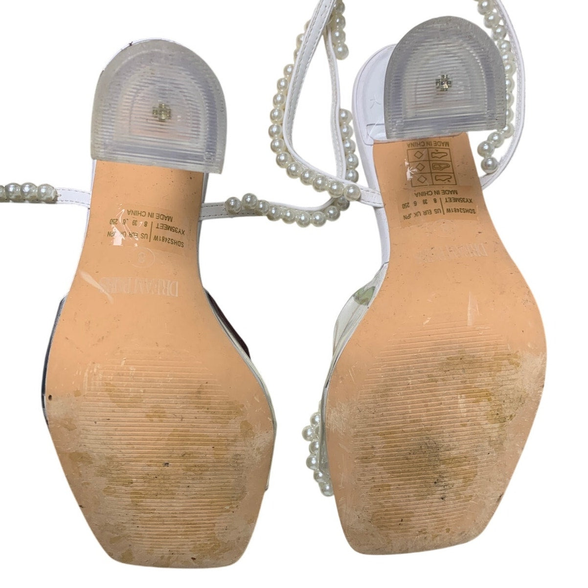 Dream Pairs Womens Size 8 White Pearl Open Toe Clear Strap 4" Heel Pump Shoes