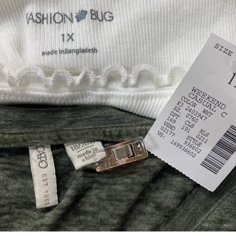 2 Cato Fashion Bug Womens 1X 18/20W Ribbed Tank Top Faith Short Sleeve Tee Shirt