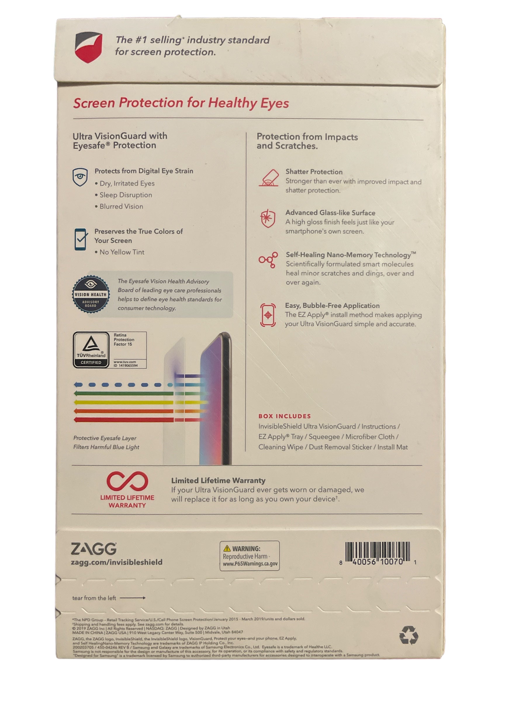 ZAGG InvisibleShield Ultra VisionGuard - Protect Your Eyes and Your Phone - for Samsung Galaxy S10+ - Case Friendly Screen Protection