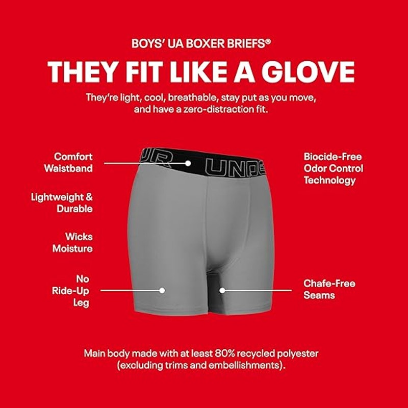 New 3 Pack Under Armour Boys Youth XL Light Weight Moisture Wicking Boxer Briefs