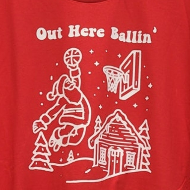 New Hand Printed Upcycled Mens 3XL Santa Claus Basketball Ballin' Christmas Tee