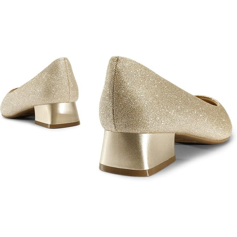 Dream Pairs Womens Size 9 Gold Glitter Pointy Toe 1.5" Chunk Heel Slide On Shoes