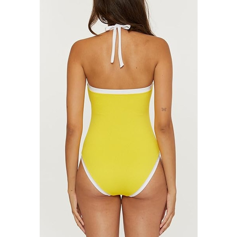 NWT New Trina Turk Womens Size 12 Yellow Halter Bandeau One Piece Swimsuit