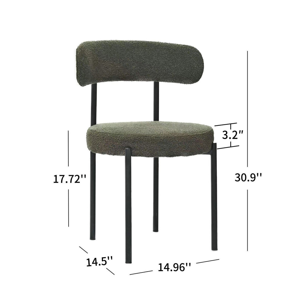 Set of 2 Mid-Century Modern Boucle Dining Chairs