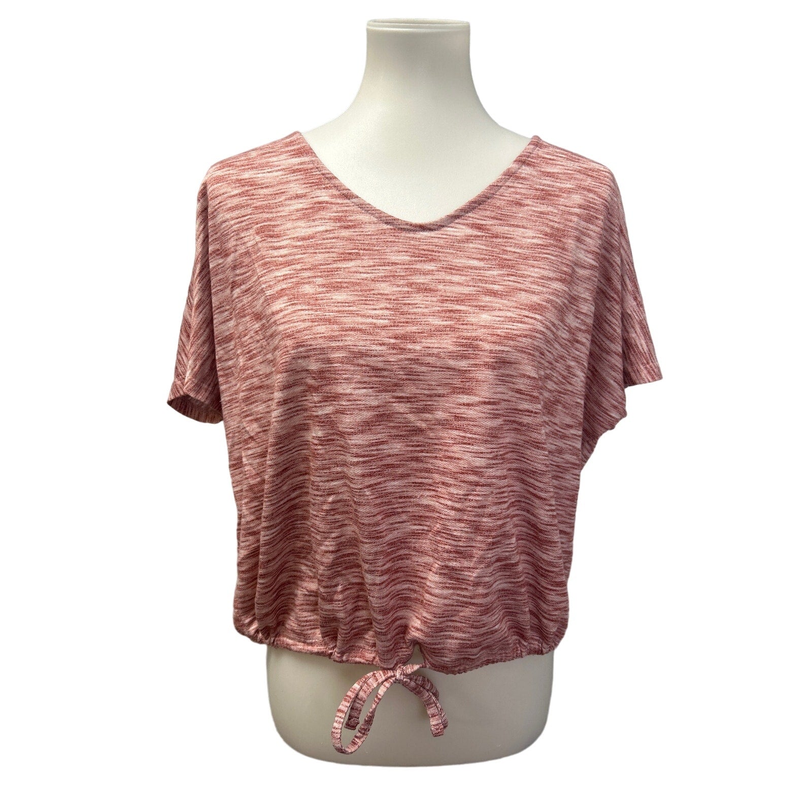 Como Vintage Womens XL Short Sleeve VNeck Front Tie PolyBlend Blouse