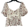 New Francescas Womens XS Cream Pink Floral Boho Blouson Cottage Smocked Top