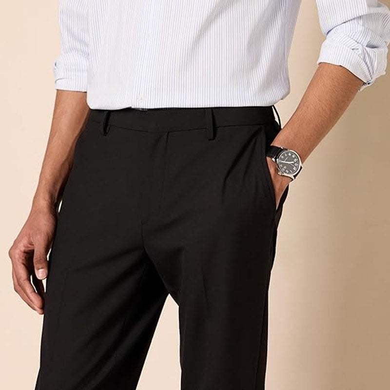 Amazon Essentials Mens Size 33X32 Black Flat Front Slim Fit Stretch Dress Pants