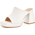 Coutgo Womens Size 9 White Faux Leather Open Toe 6" Block Heel Platform Shoes