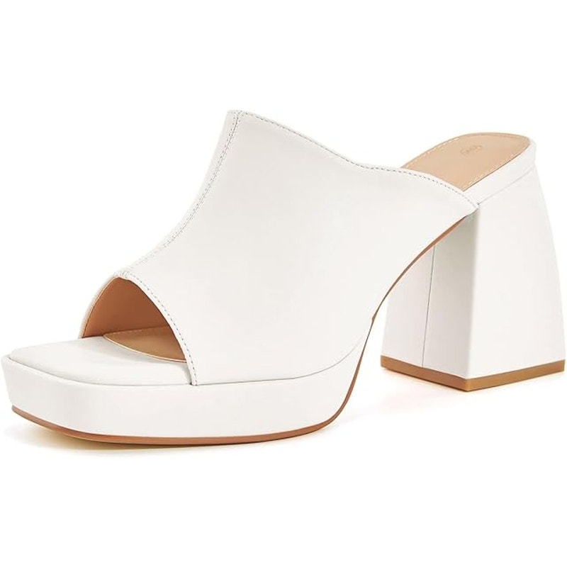 Coutgo Womens Size 9 White Faux Leather Open Toe 6" Block Heel Platform Shoes