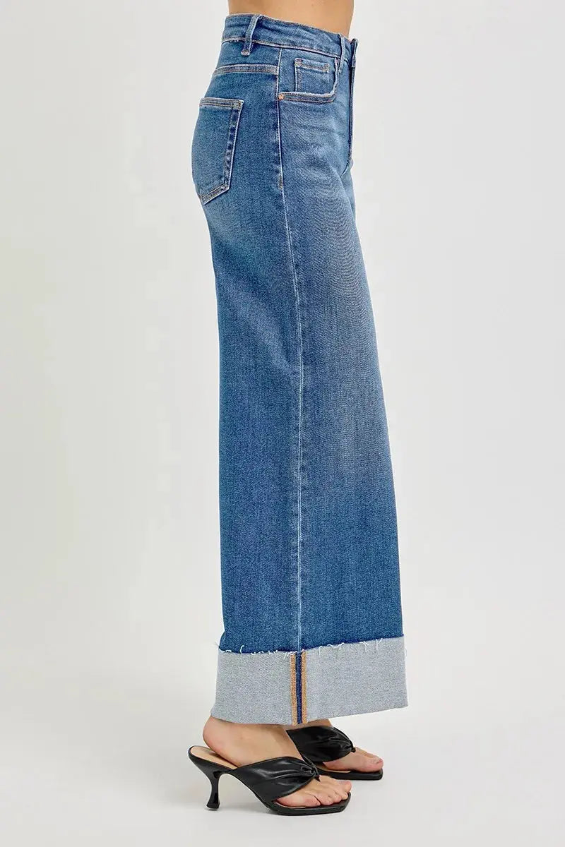 RISEN Jeans - Plus Size Tummy Control Crop Wide Cuffed Jeans