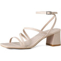 Shoe'N Tale Womens Size 5 Tan Nude 2.5" Heel Open Toe Ankle Strap Sandal Shoes