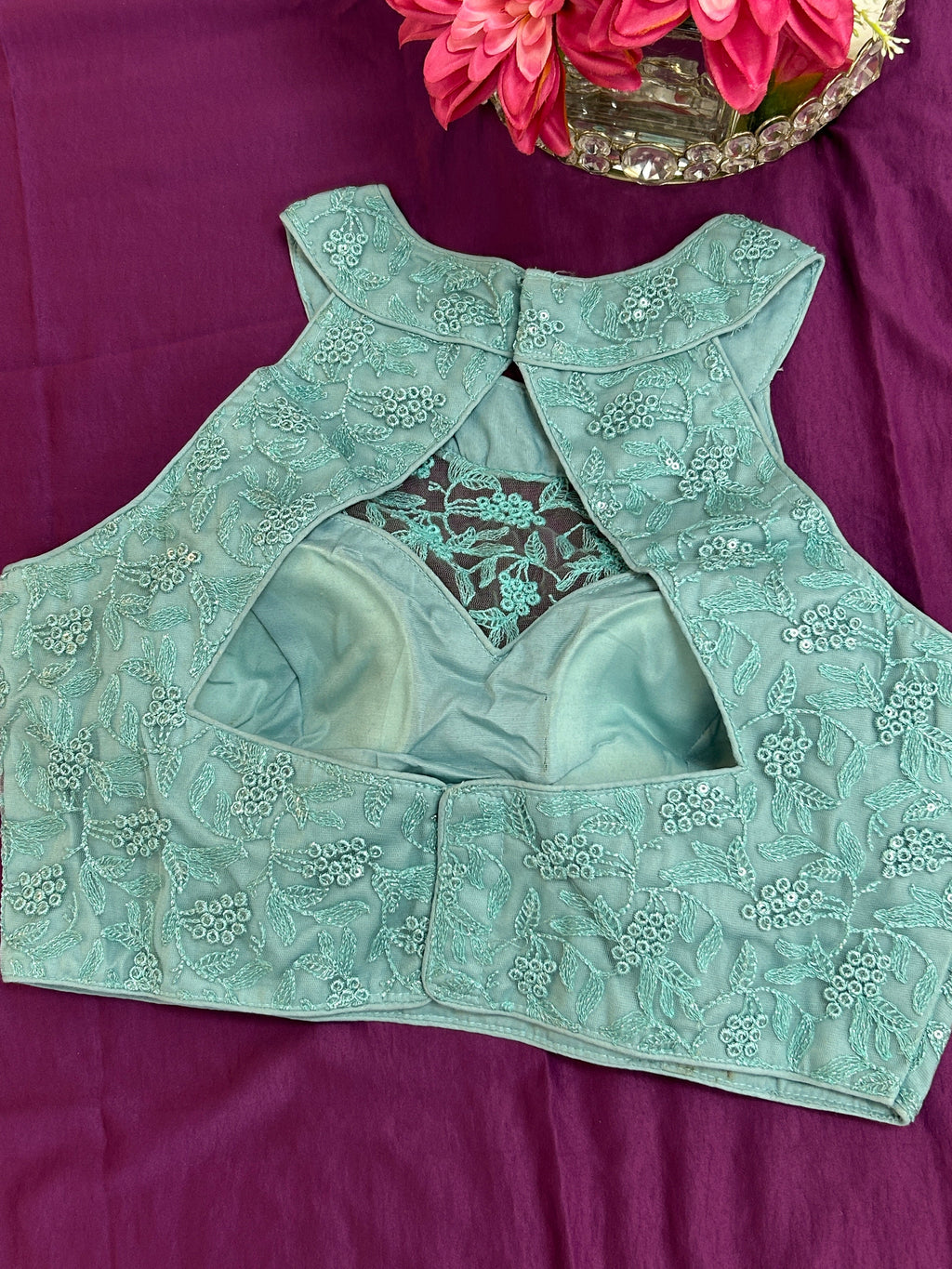Halter neck embroidered blouse