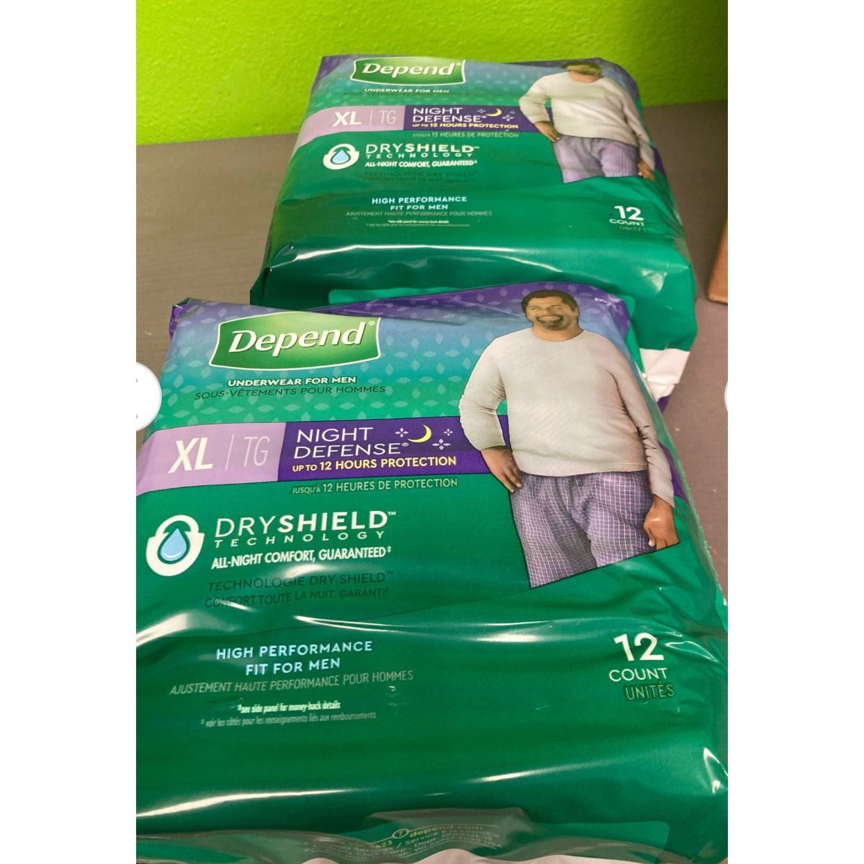 Depend Night Defense Adult Incontinence Underwear for Men, Overnight, Disposable, X-Large, 24 Count (2 Packs of 12) (Packaging May Vary)